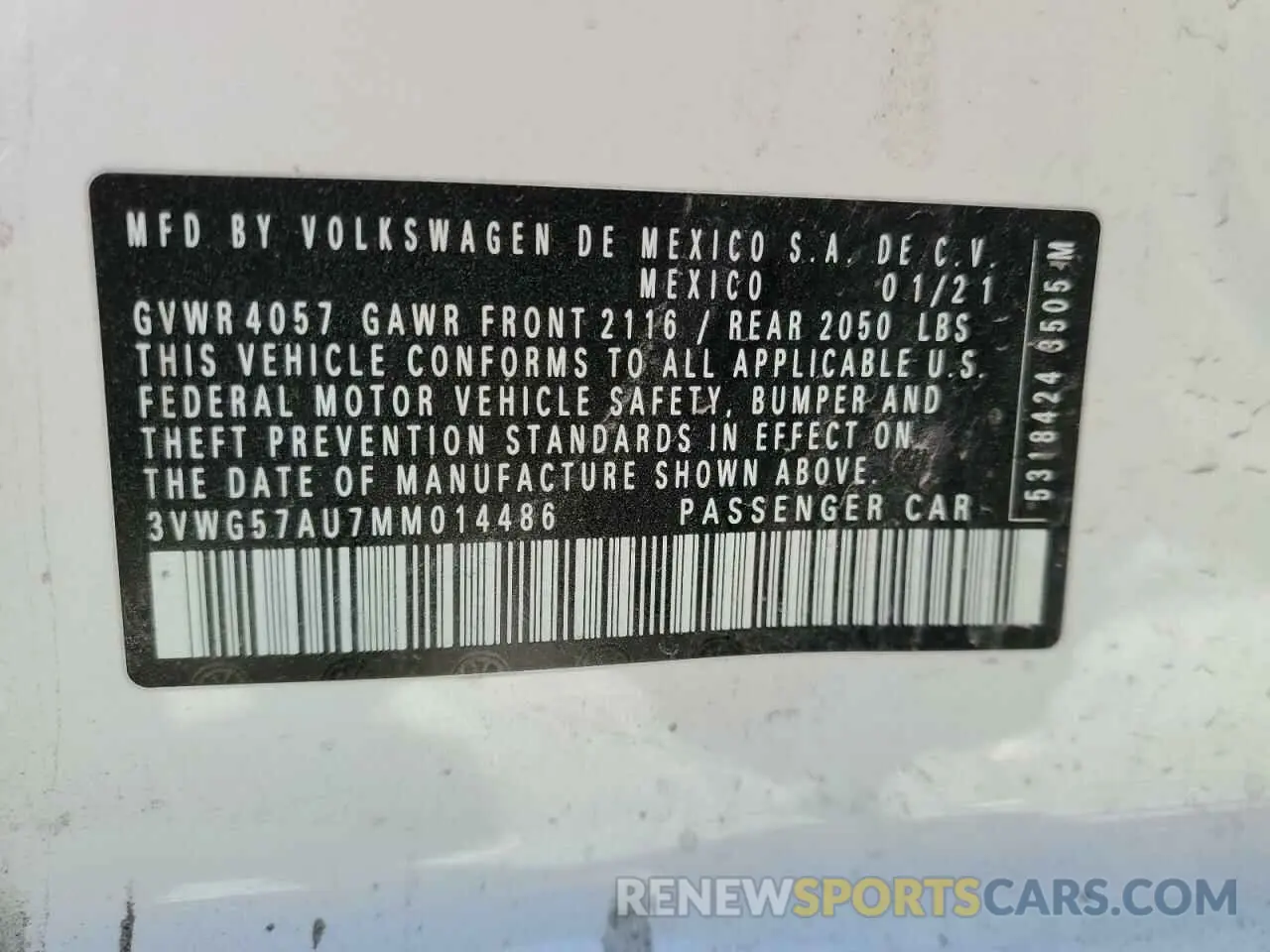 12 Photograph of a damaged car 3VWG57AU7MM014486 VOLKSWAGEN GOLF 2021