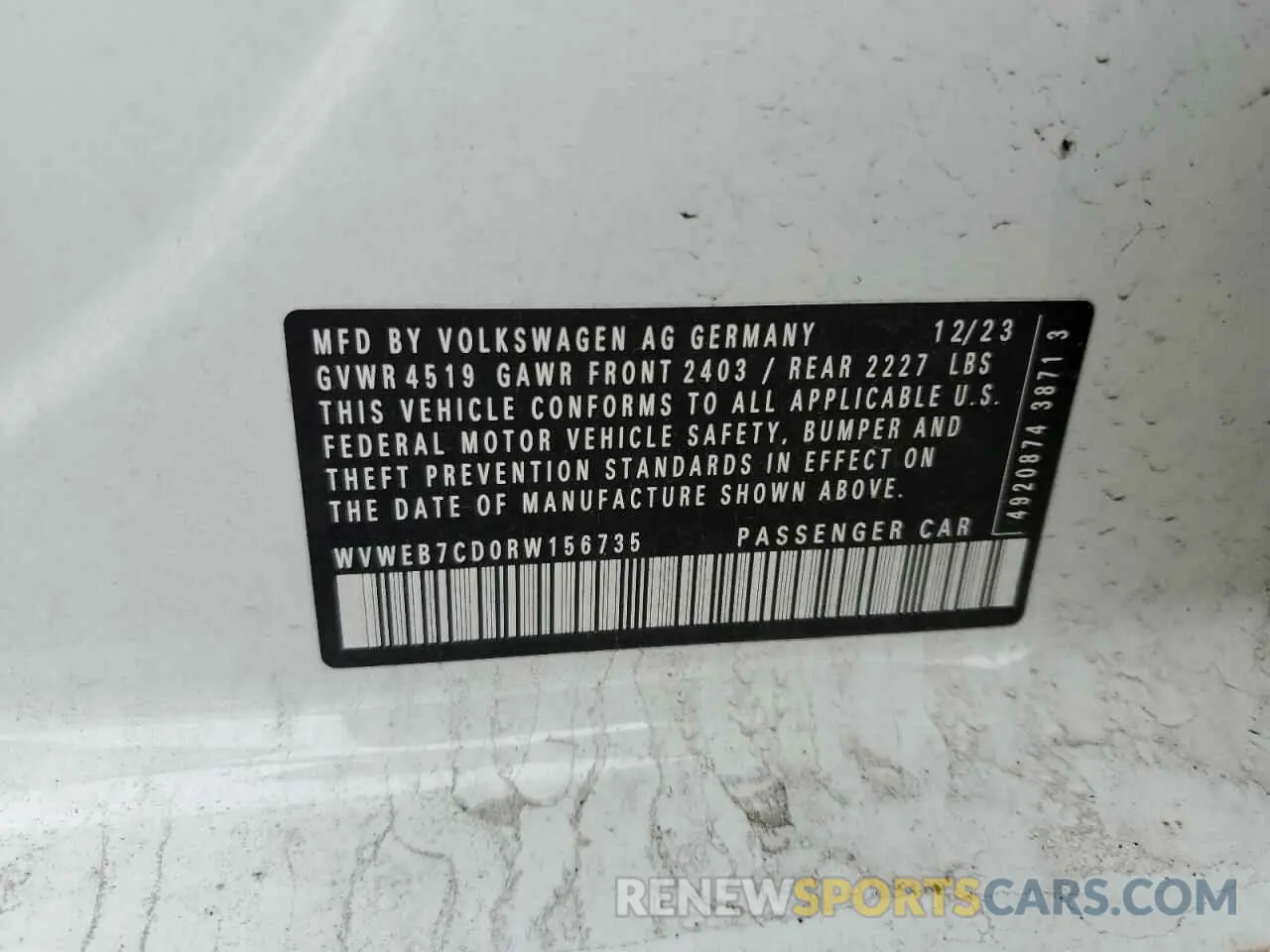12 Photograph of a damaged car WVWEB7CD0RW156735 VOLKSWAGEN GOLF 2024