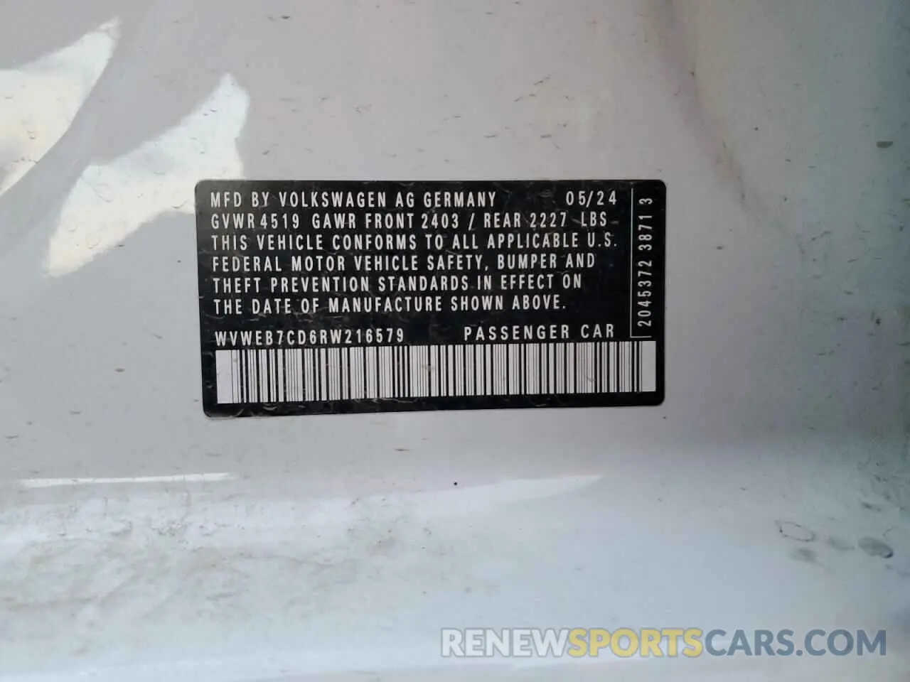 12 Photograph of a damaged car WVWEB7CD6RW216579 VOLKSWAGEN GOLF 2024
