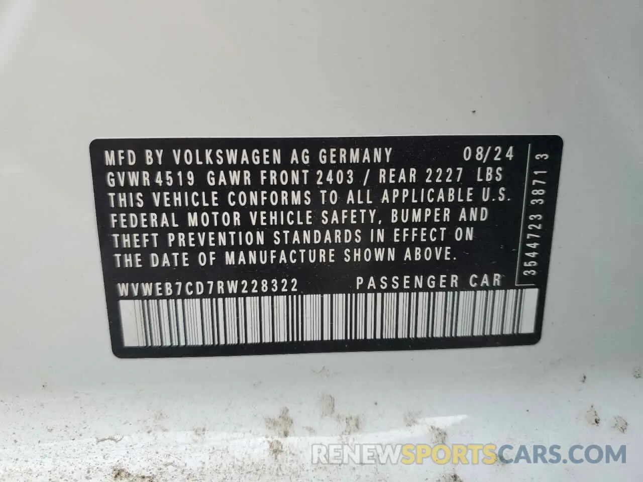 13 Photograph of a damaged car WVWEB7CD7RW228322 VOLKSWAGEN GOLF 2024
