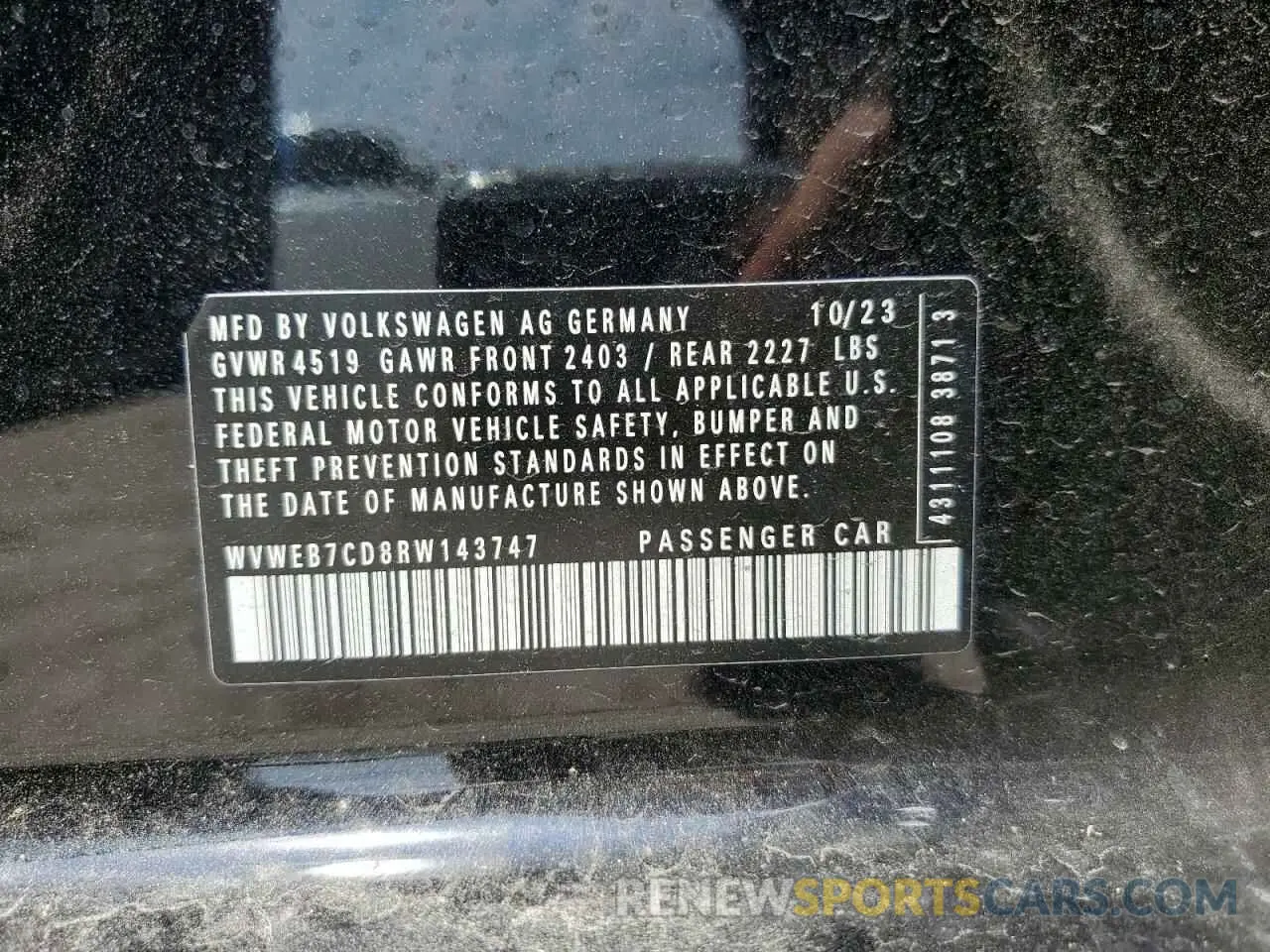 12 Photograph of a damaged car WVWEB7CD8RW143747 VOLKSWAGEN GOLF 2024
