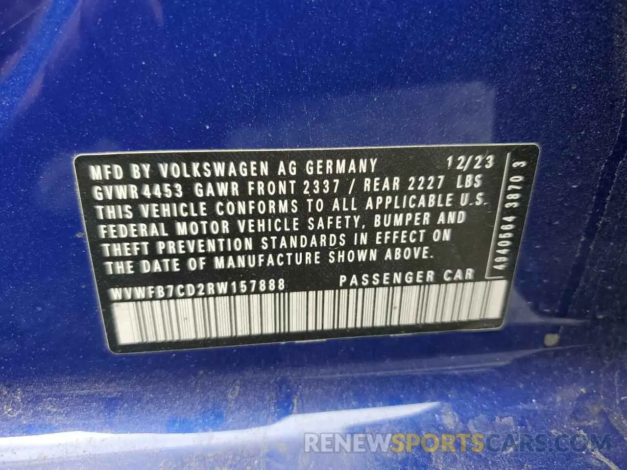 13 Photograph of a damaged car WVWFB7CD2RW157888 VOLKSWAGEN GOLF 2024