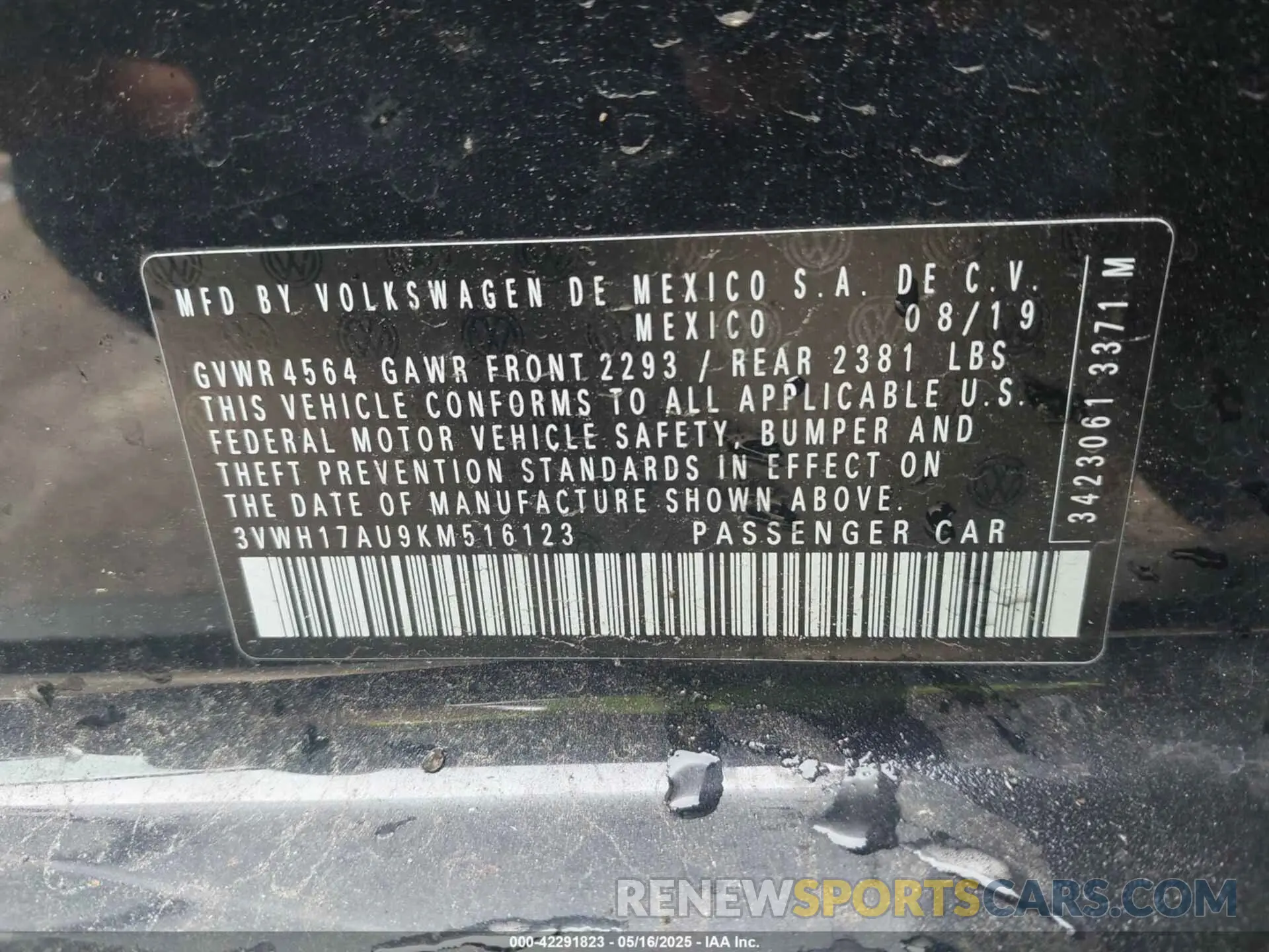 9 Photograph of a damaged car 3VWH17AU9KM516123 VOLKSWAGEN GOLF ALLTRACK 2019