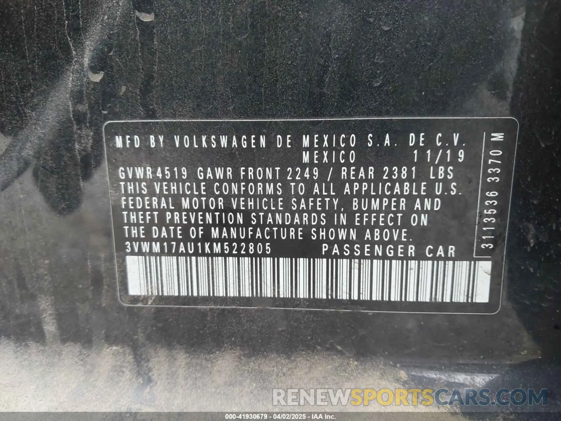 9 Photograph of a damaged car 3VWM17AU1KM522805 VOLKSWAGEN GOLF ALLTRACK 2019