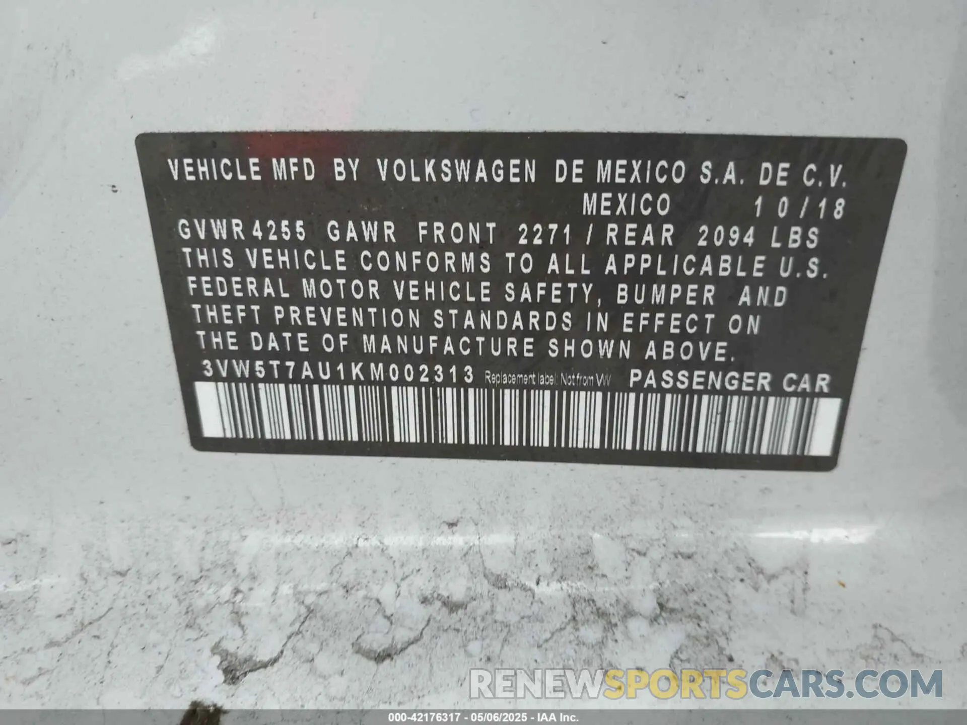 9 Photograph of a damaged car 3VW5T7AU1KM002313 VOLKSWAGEN GOLF GTI 2019