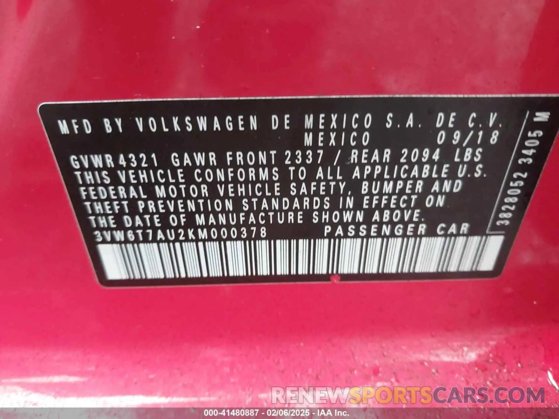 9 Photograph of a damaged car 3VW6T7AU2KM000378 VOLKSWAGEN GOLF GTI 2019