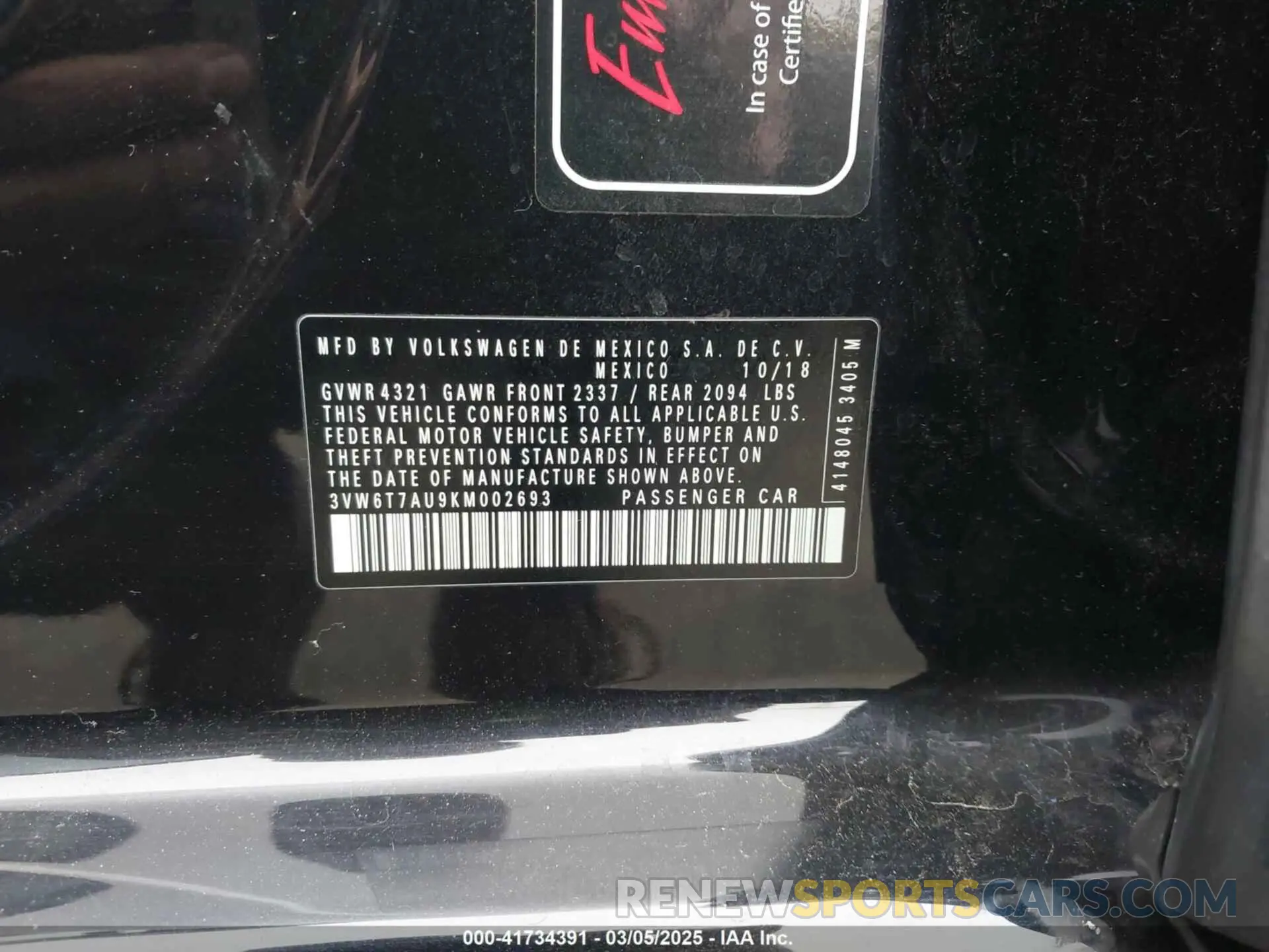 9 Photograph of a damaged car 3VW6T7AU9KM002693 VOLKSWAGEN GOLF GTI 2019