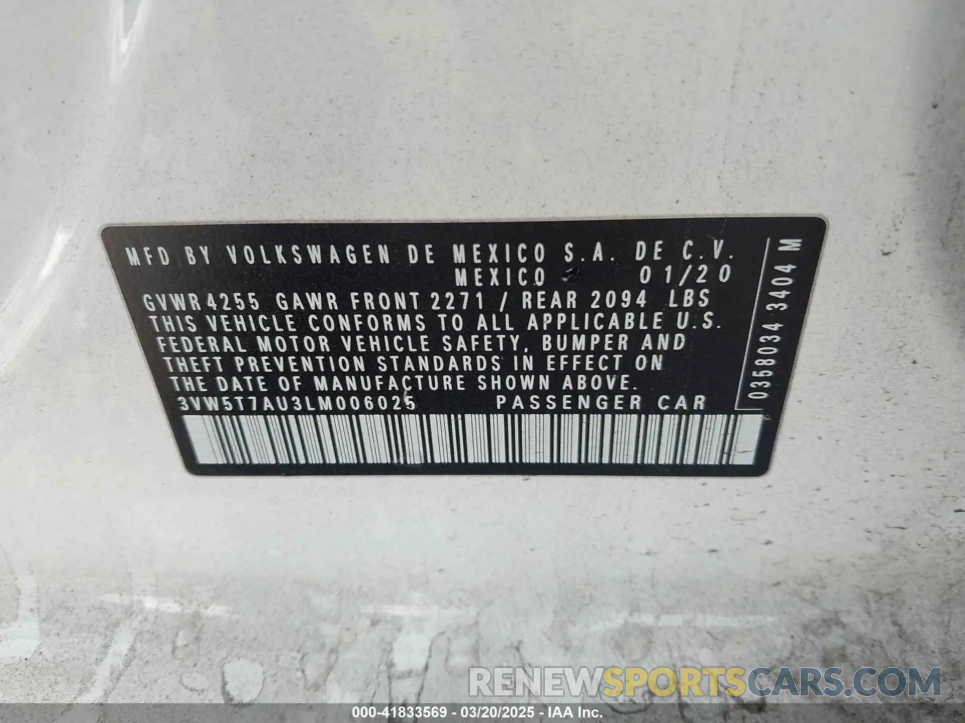 9 Photograph of a damaged car 3VW5T7AU3LM006025 VOLKSWAGEN GOLF GTI 2020