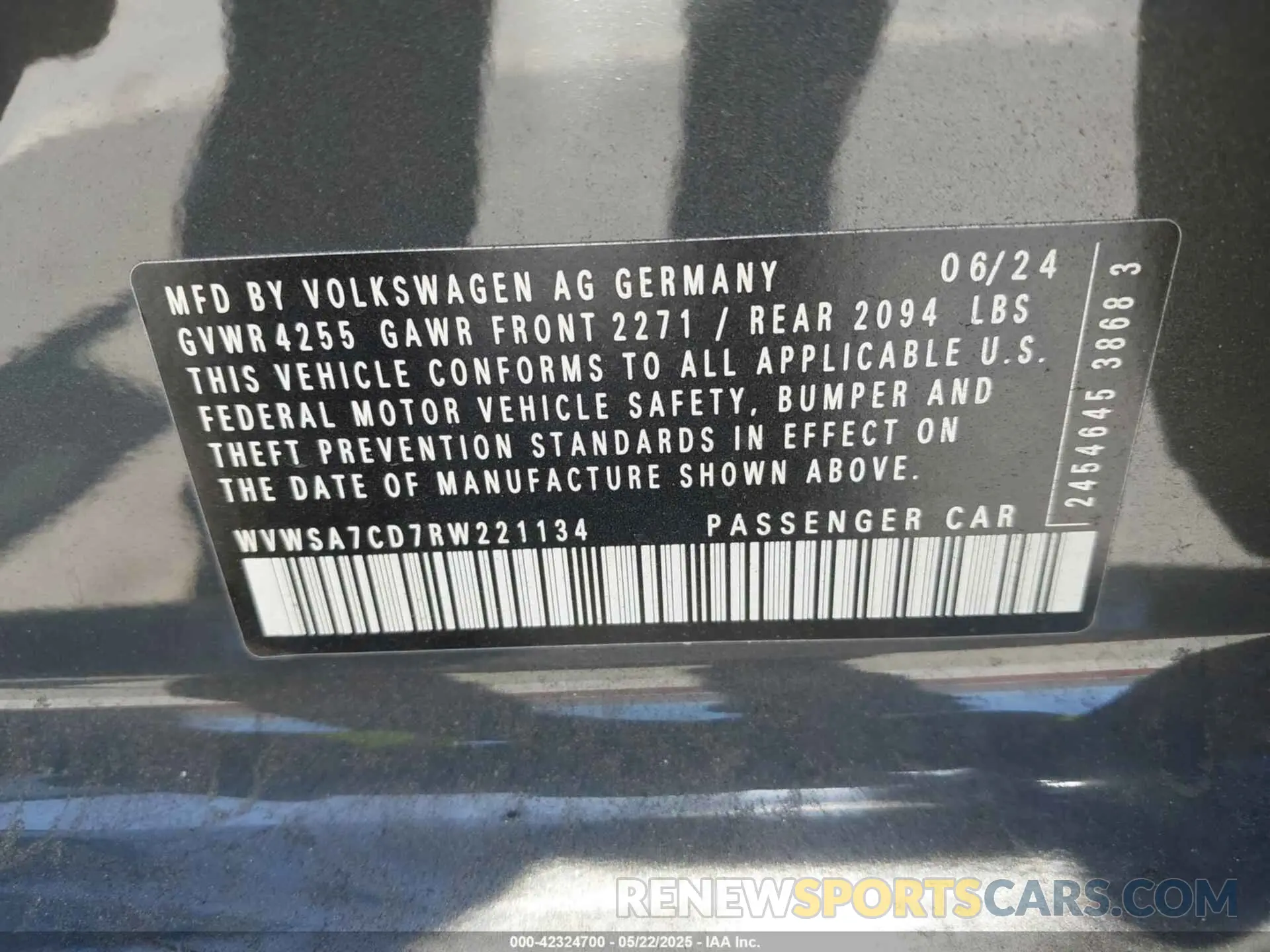 9 Photograph of a damaged car WVWSA7CD7RW221134 VOLKSWAGEN GOLF GTI 2024