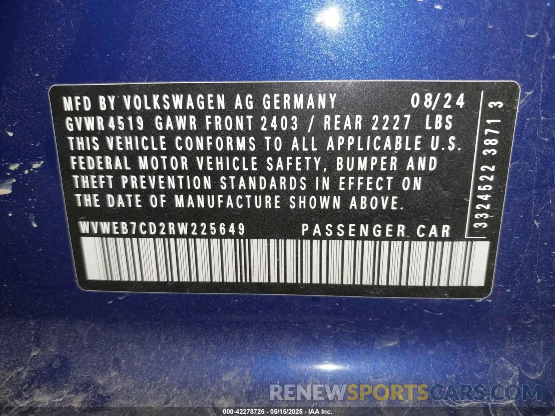 9 Photograph of a damaged car WVWEB7CD2RW225649 VOLKSWAGEN GOLF R 2024
