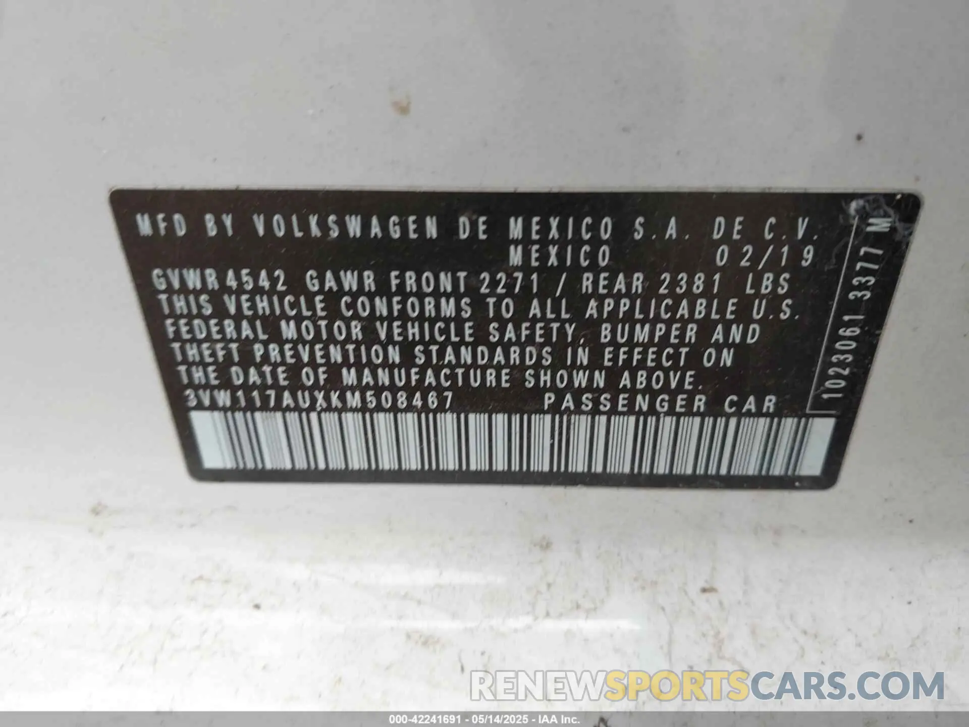 9 Photograph of a damaged car 3VW117AUXKM508467 VOLKSWAGEN GOLF SPORTWAGEN 2019