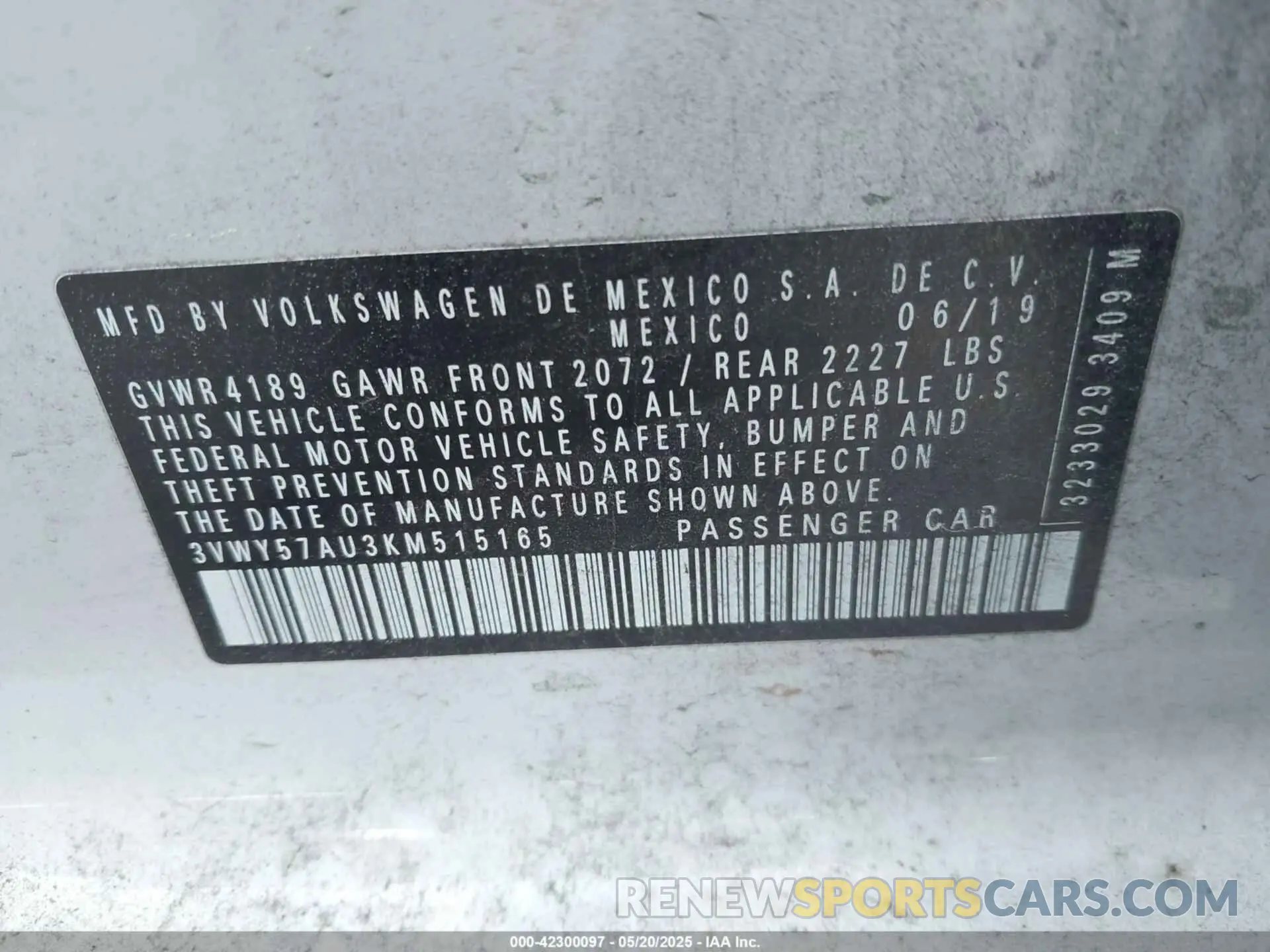 9 Photograph of a damaged car 3VWY57AU3KM515165 VOLKSWAGEN GOLF SPORTWAGEN 2019