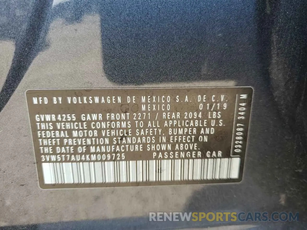 13 Photograph of a damaged car 3VW5T7AU4KM009725 VOLKSWAGEN GTI 2019