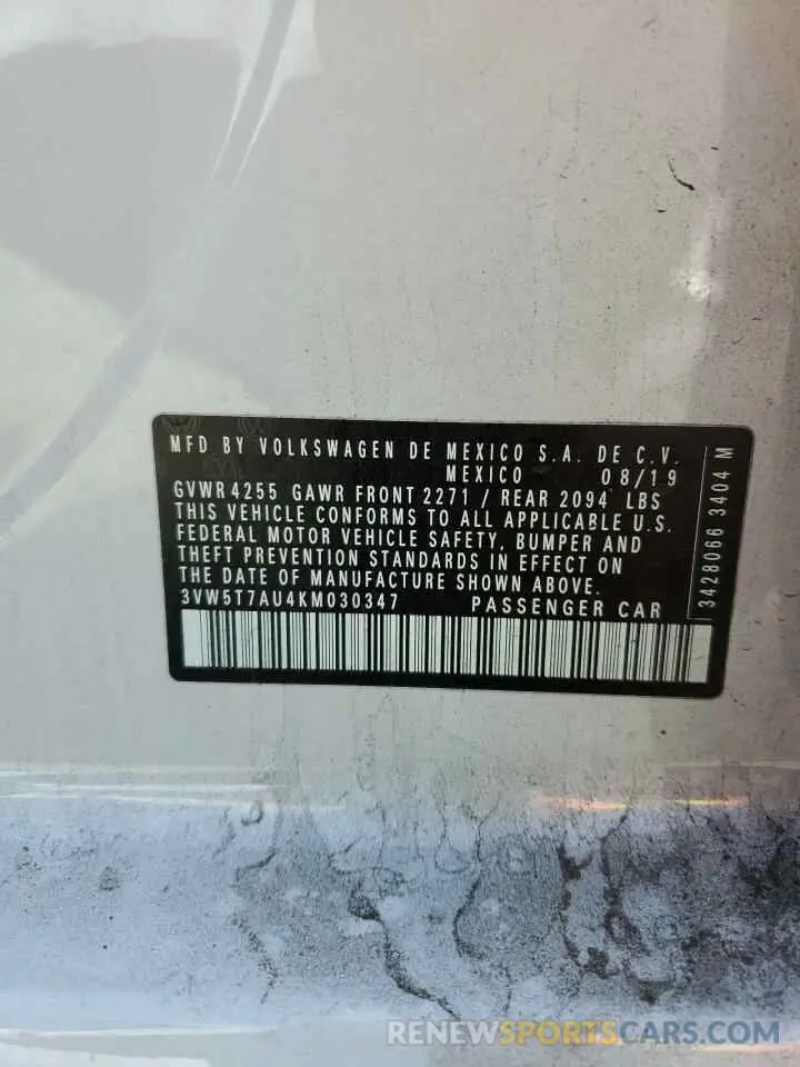 13 Photograph of a damaged car 3VW5T7AU4KM030347 VOLKSWAGEN GTI 2019