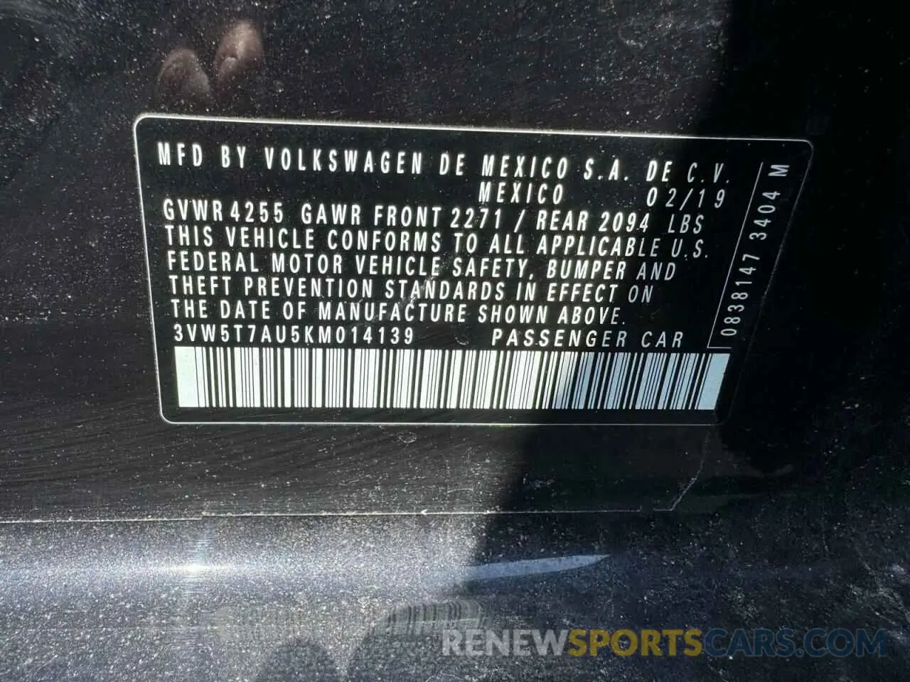 10 Photograph of a damaged car 3VW5T7AU5KM014139 VOLKSWAGEN GTI 2019