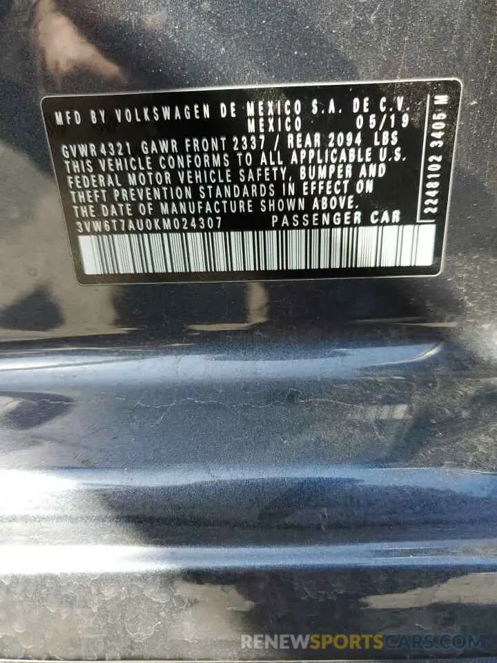 14 Photograph of a damaged car 3VW6T7AU0KM024307 VOLKSWAGEN GTI 2019