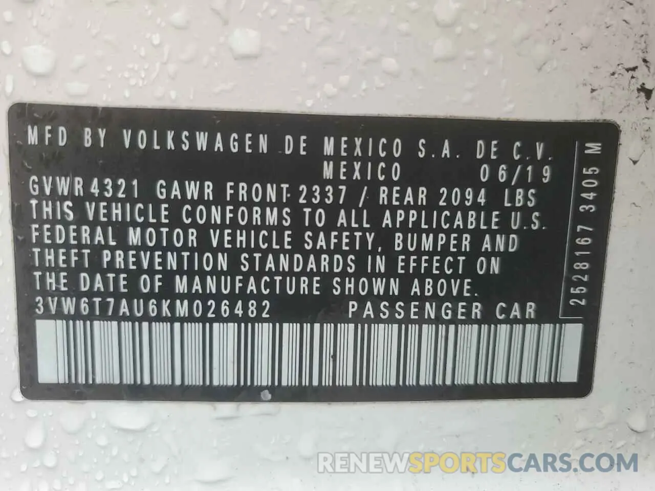 13 Photograph of a damaged car 3VW6T7AU6KM026482 VOLKSWAGEN GTI 2019
