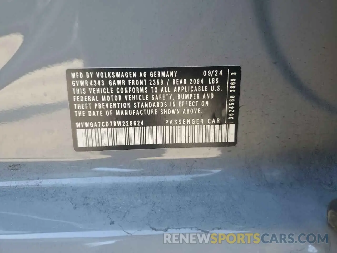 12 Photograph of a damaged car WVWGA7CD7RW228624 VOLKSWAGEN GTI 2024