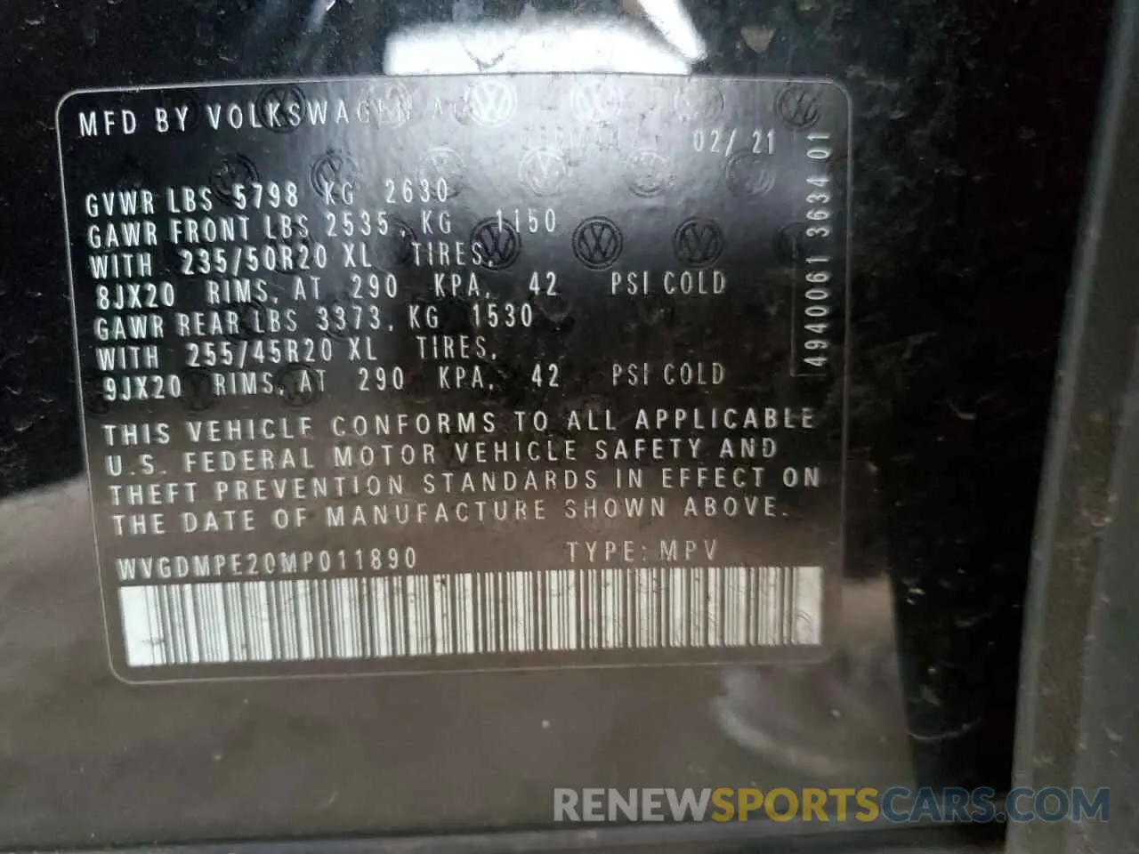 13 Photograph of a damaged car WVGDMPE20MP011890 VOLKSWAGEN ID.4 FIRST 2021