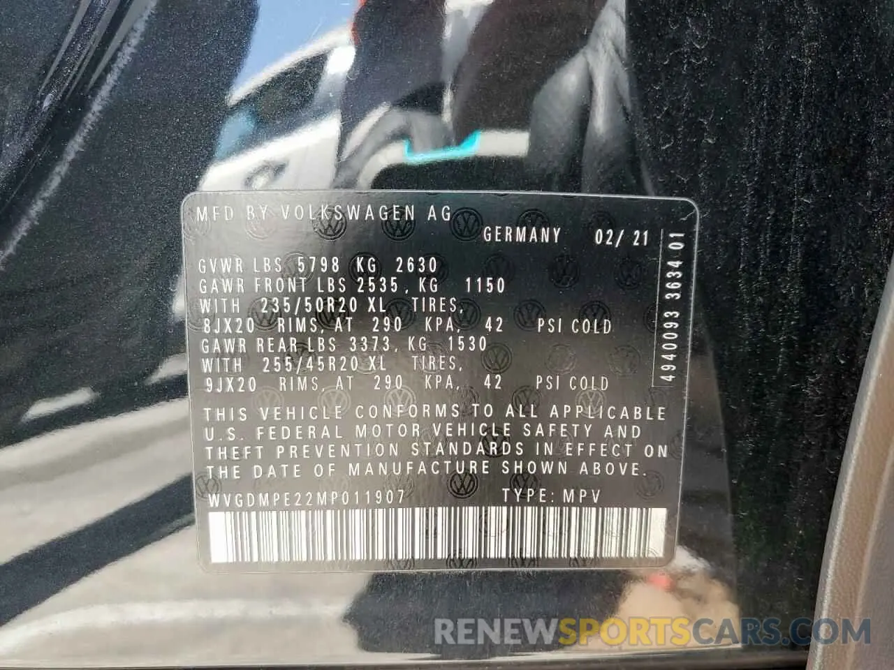 13 Photograph of a damaged car WVGDMPE22MP011907 VOLKSWAGEN ID.4 FIRST 2021