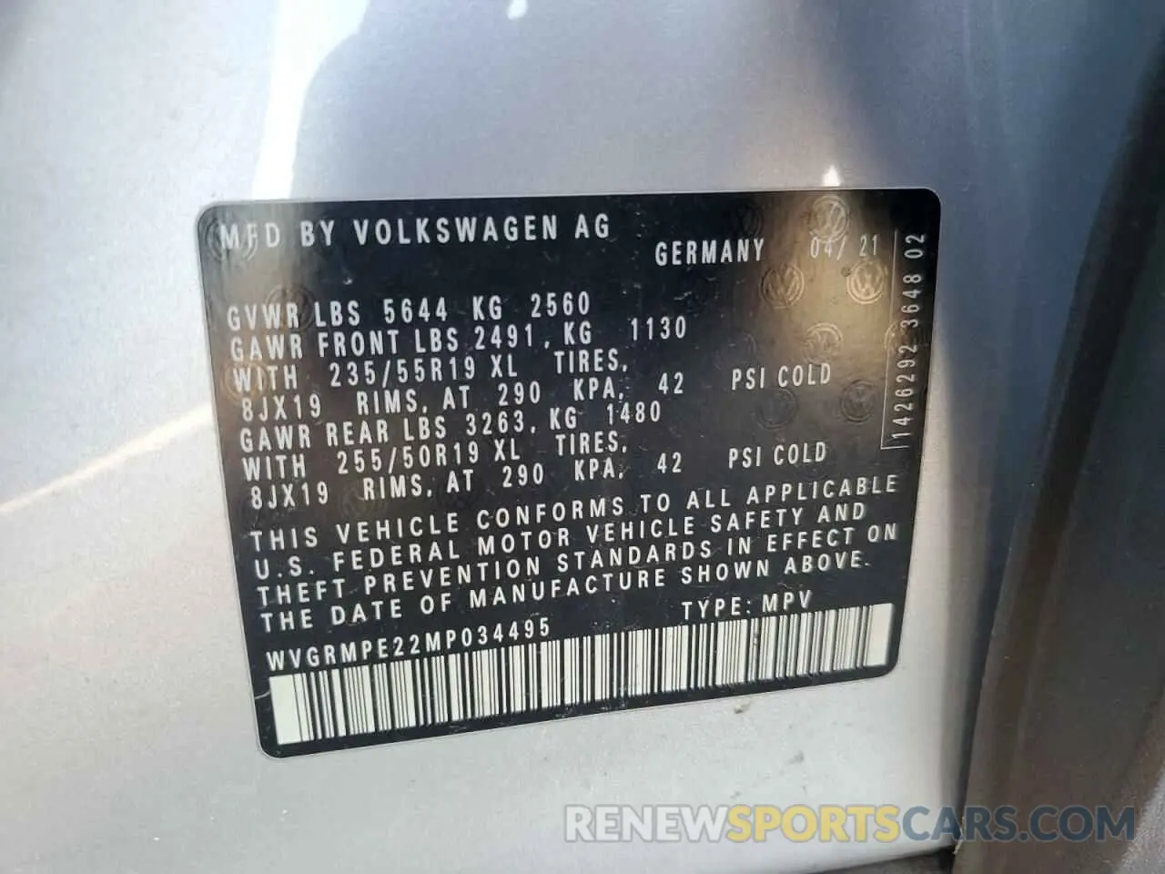 14 Photograph of a damaged car WVGRMPE22MP034495 VOLKSWAGEN ID.4 PRO 2021