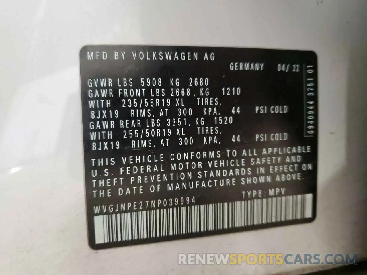 16 Photograph of a damaged car WVGJNPE27NP039994 VOLKSWAGEN ID.4 PRO 2022