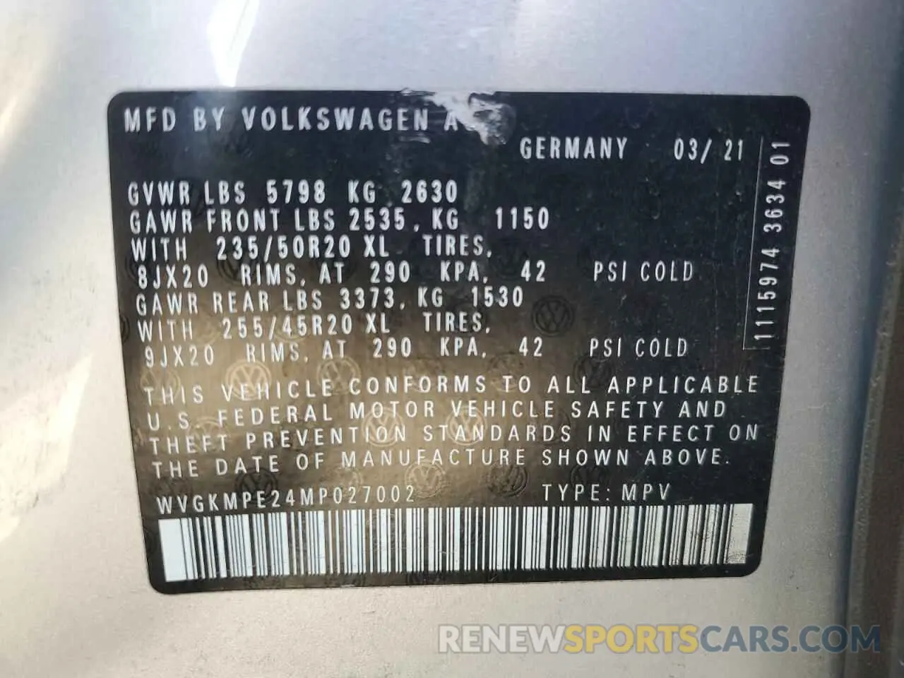 15 Photograph of a damaged car WVGKMPE24MP027002 VOLKSWAGEN ID.4 PRO S 2021