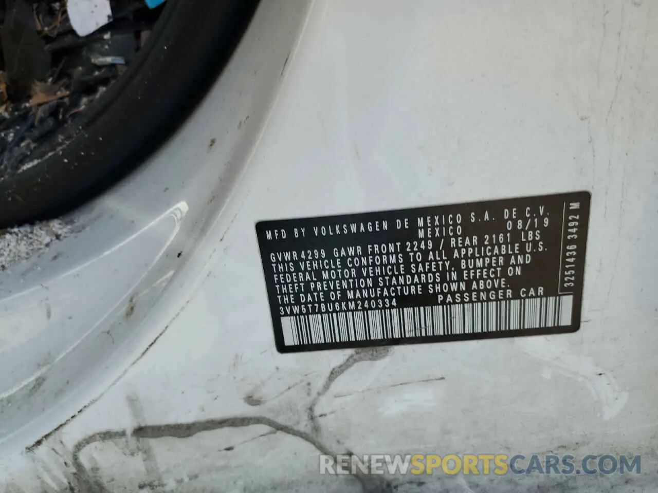 12 Photograph of a damaged car 3VW5T7BU6KM240334 VOLKSWAGEN JETTA 2019