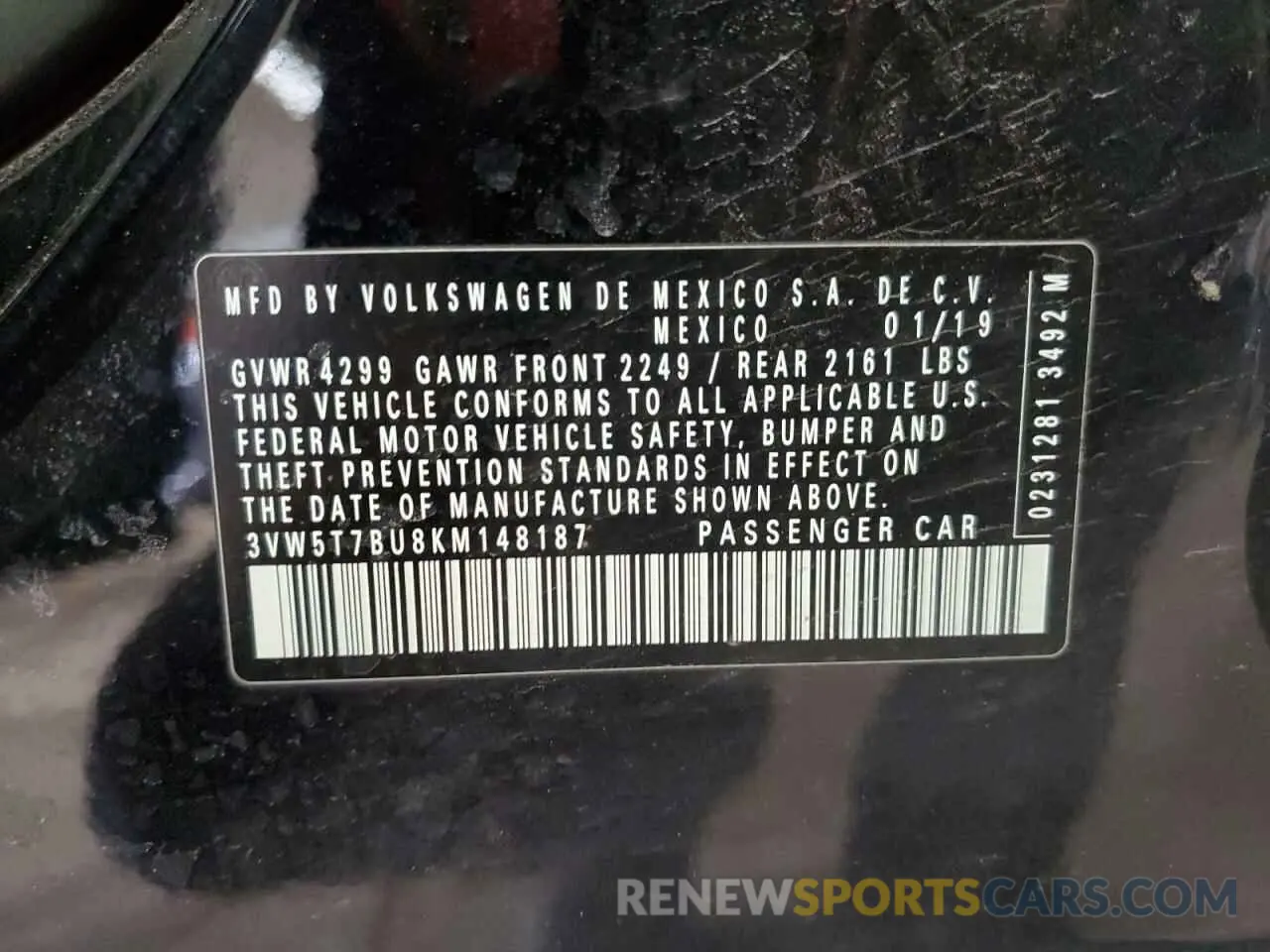 12 Photograph of a damaged car 3VW5T7BU8KM148187 VOLKSWAGEN JETTA 2019