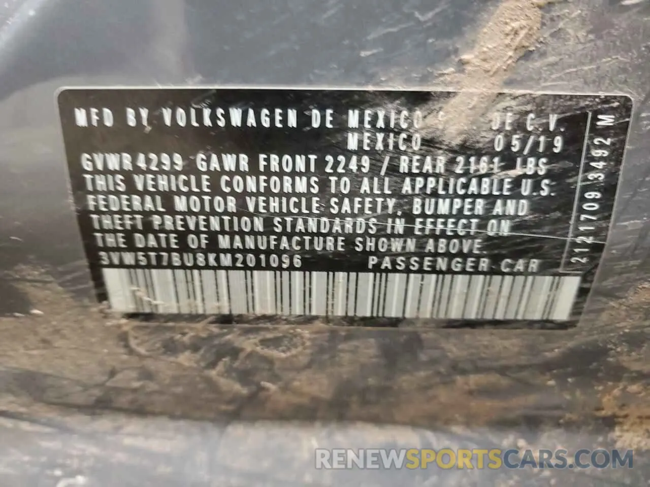 14 Photograph of a damaged car 3VW5T7BU8KM201096 VOLKSWAGEN JETTA 2019
