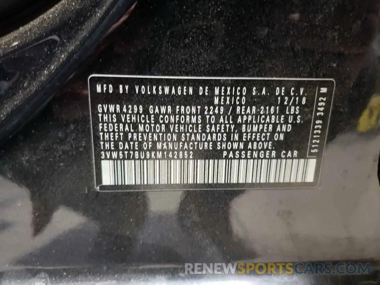 12 Photograph of a damaged car 3VW5T7BU9KM142852 VOLKSWAGEN JETTA 2019
