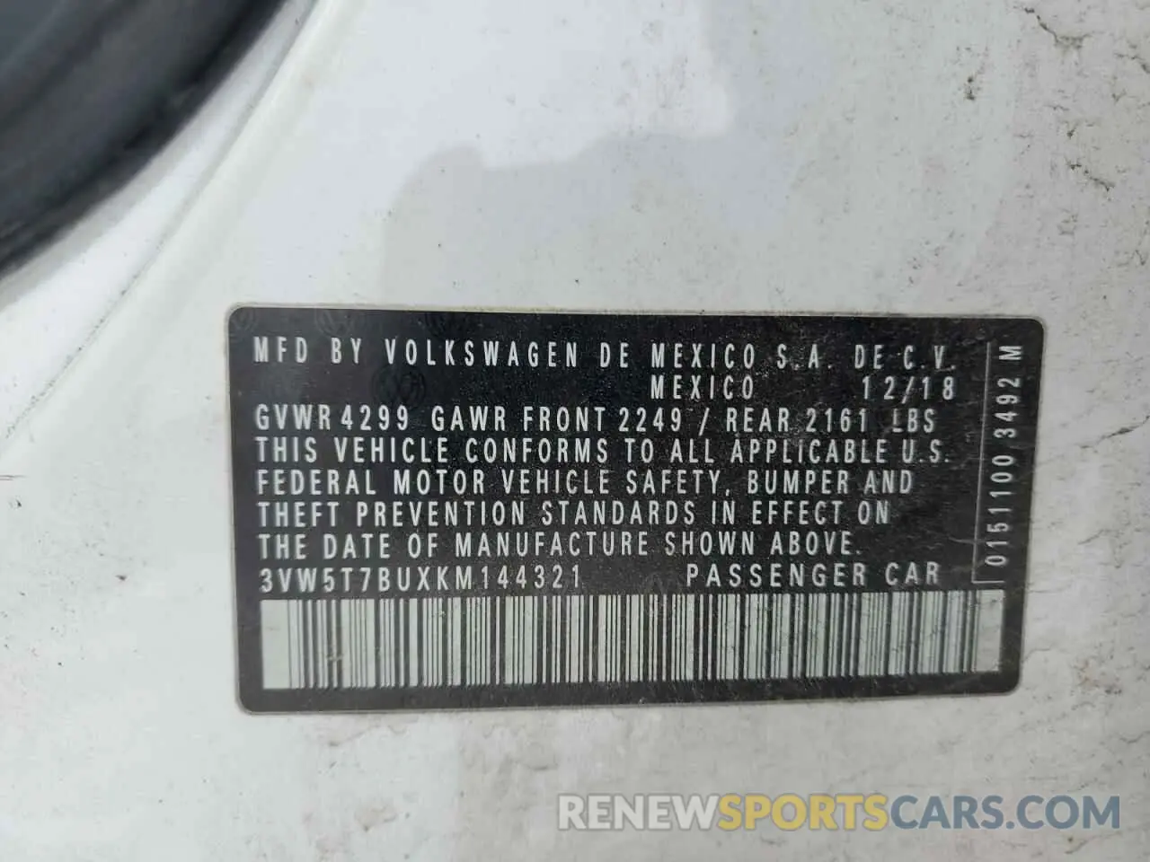 14 Photograph of a damaged car 3VW5T7BUXKM144321 VOLKSWAGEN JETTA 2019