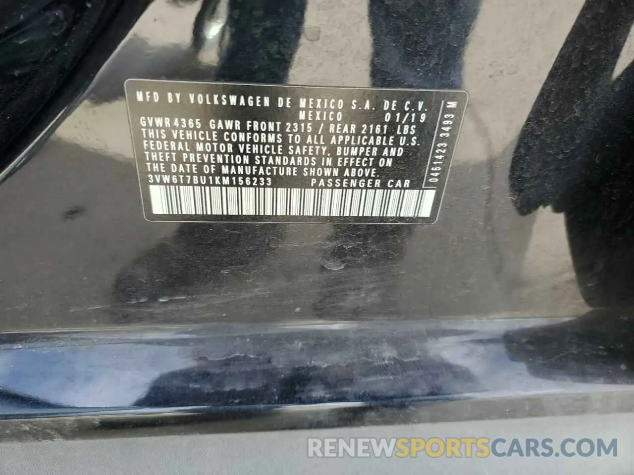 12 Photograph of a damaged car 3VW6T7BU1KM156233 VOLKSWAGEN JETTA 2019
