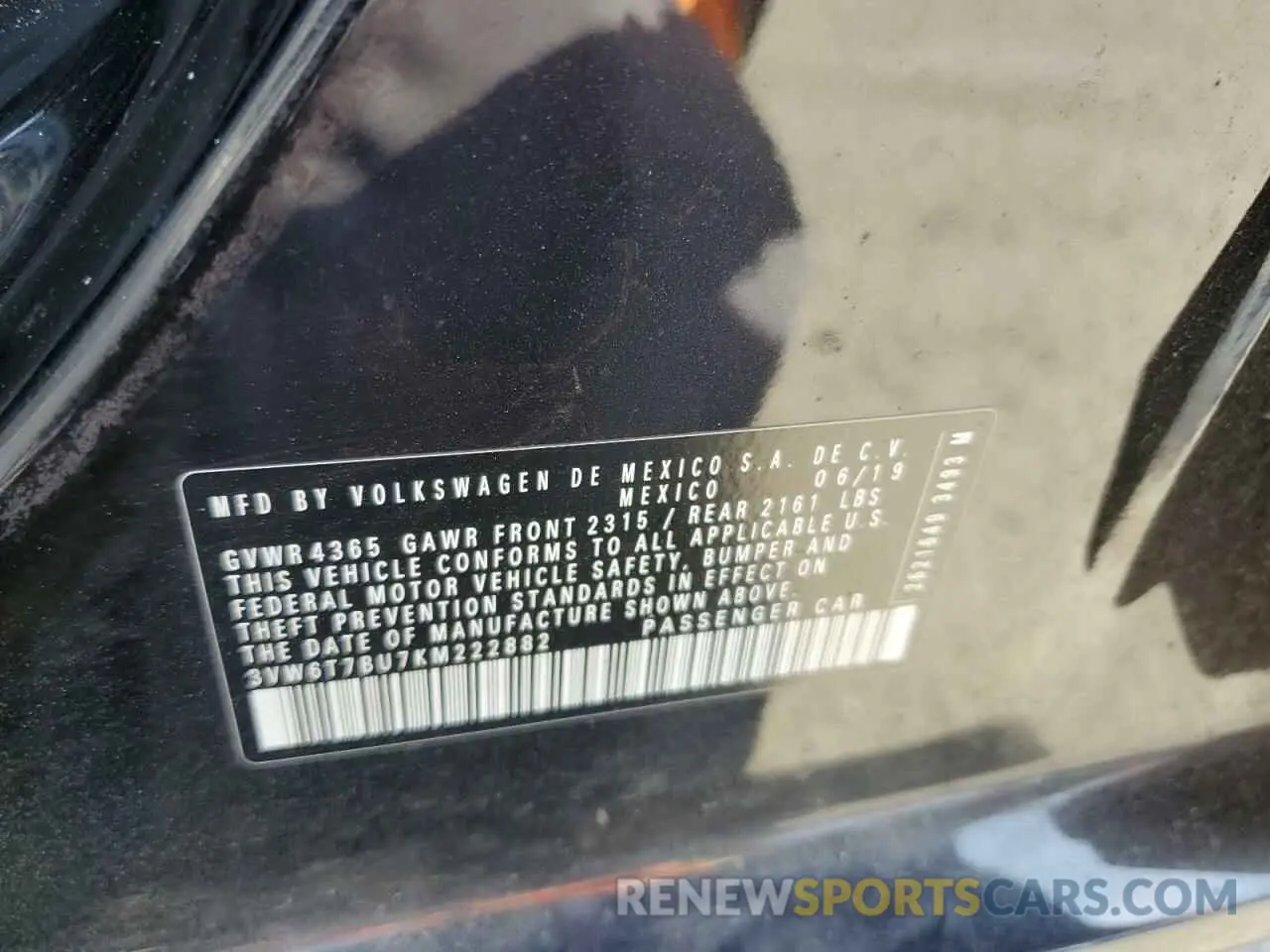 12 Photograph of a damaged car 3VW6T7BU7KM222882 VOLKSWAGEN JETTA 2019
