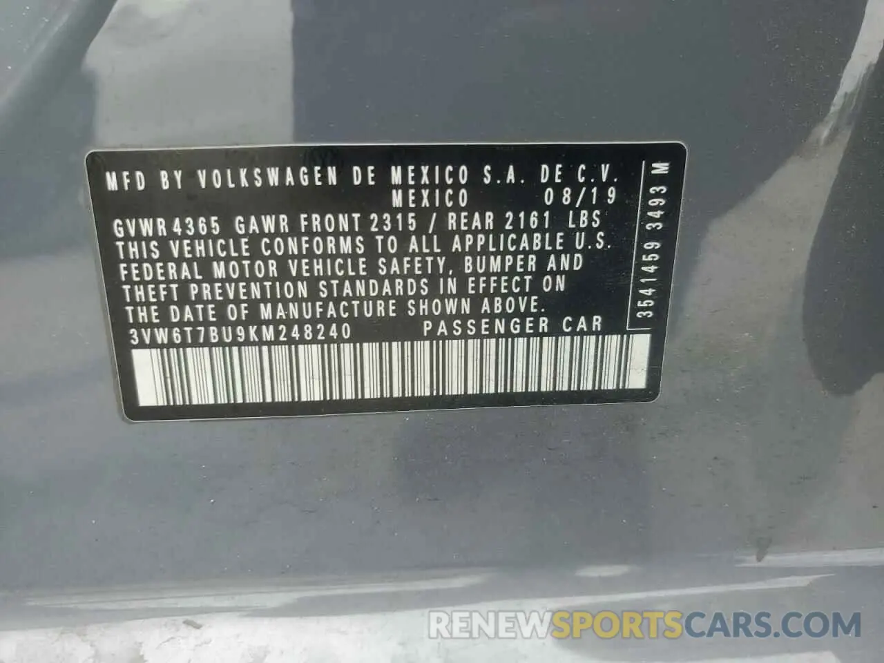 12 Photograph of a damaged car 3VW6T7BU9KM248240 VOLKSWAGEN JETTA 2019