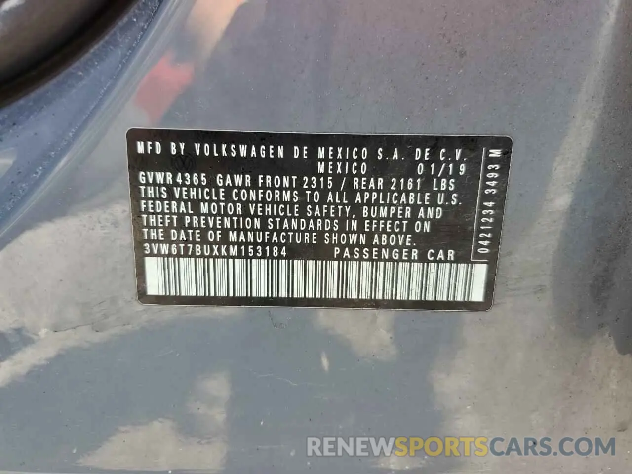 12 Photograph of a damaged car 3VW6T7BUXKM153184 VOLKSWAGEN JETTA 2019