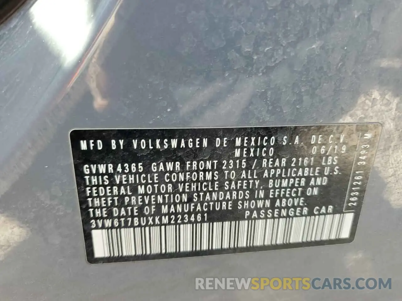 12 Photograph of a damaged car 3VW6T7BUXKM223461 VOLKSWAGEN JETTA 2019