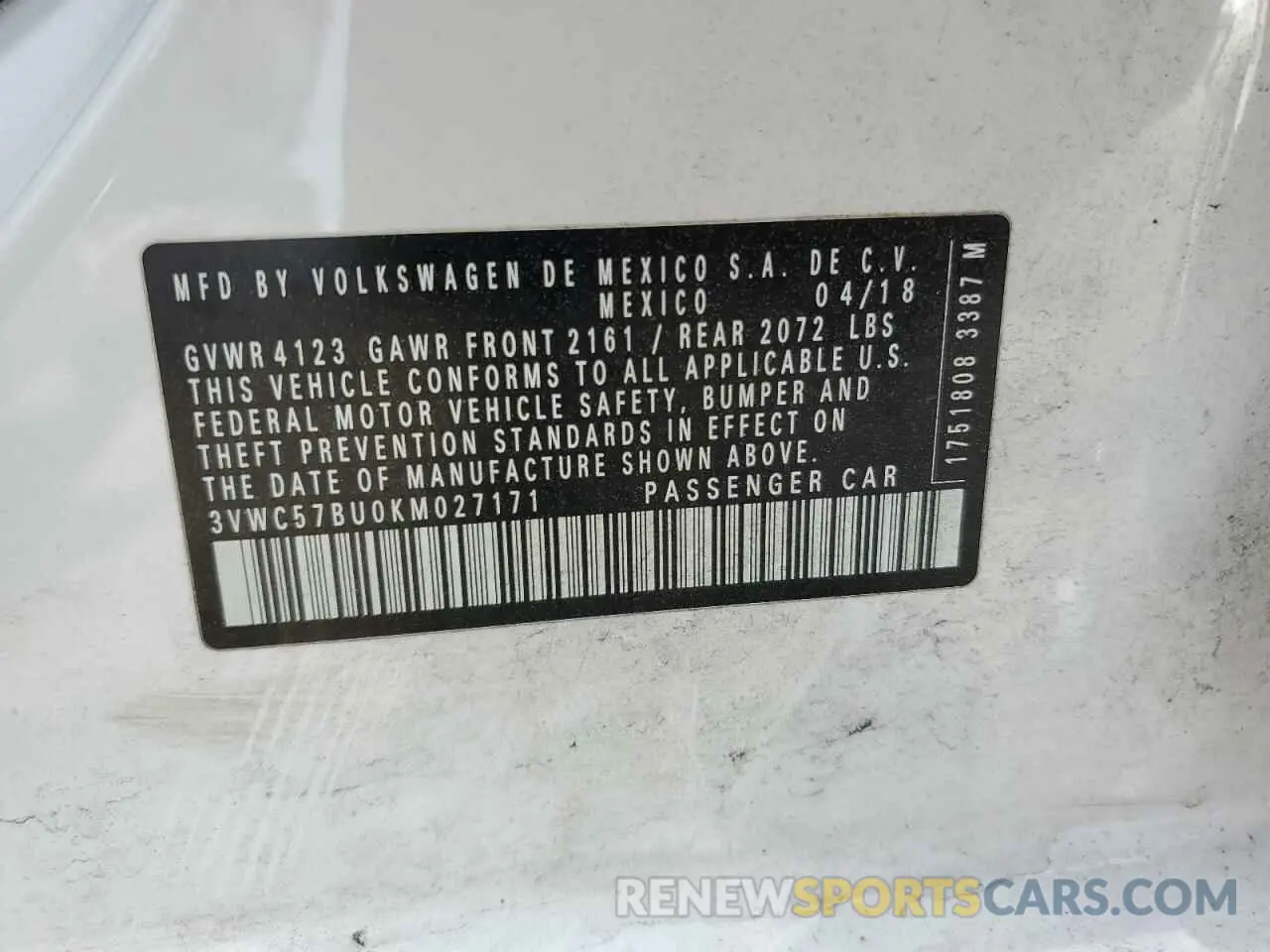13 Photograph of a damaged car 3VWC57BU0KM027171 VOLKSWAGEN JETTA 2019