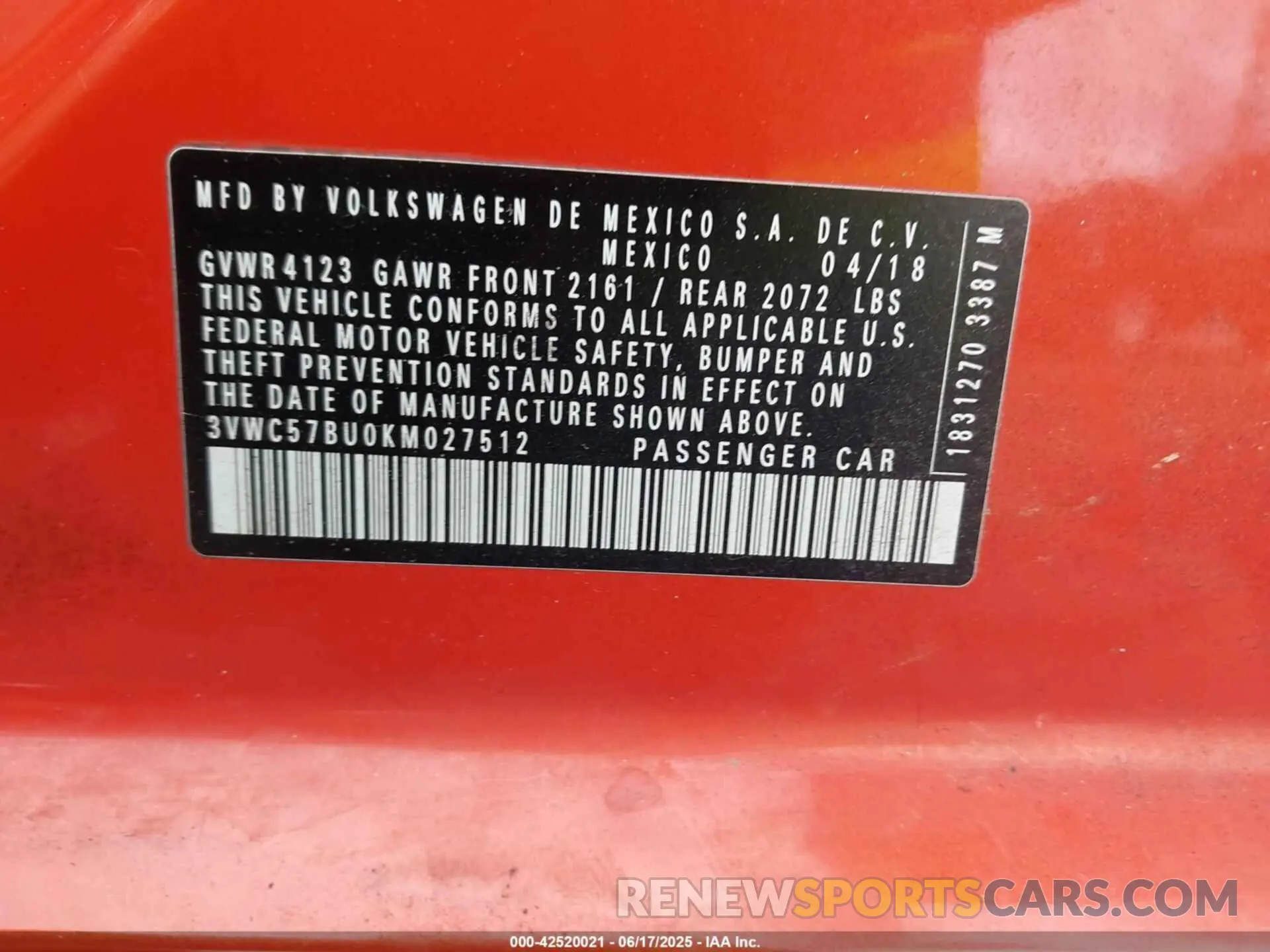9 Photograph of a damaged car 3VWC57BU0KM027512 VOLKSWAGEN JETTA 2019