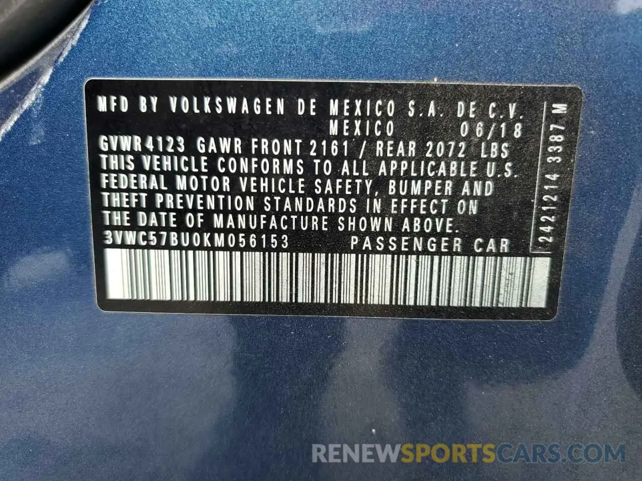 13 Photograph of a damaged car 3VWC57BU0KM056153 VOLKSWAGEN JETTA 2019