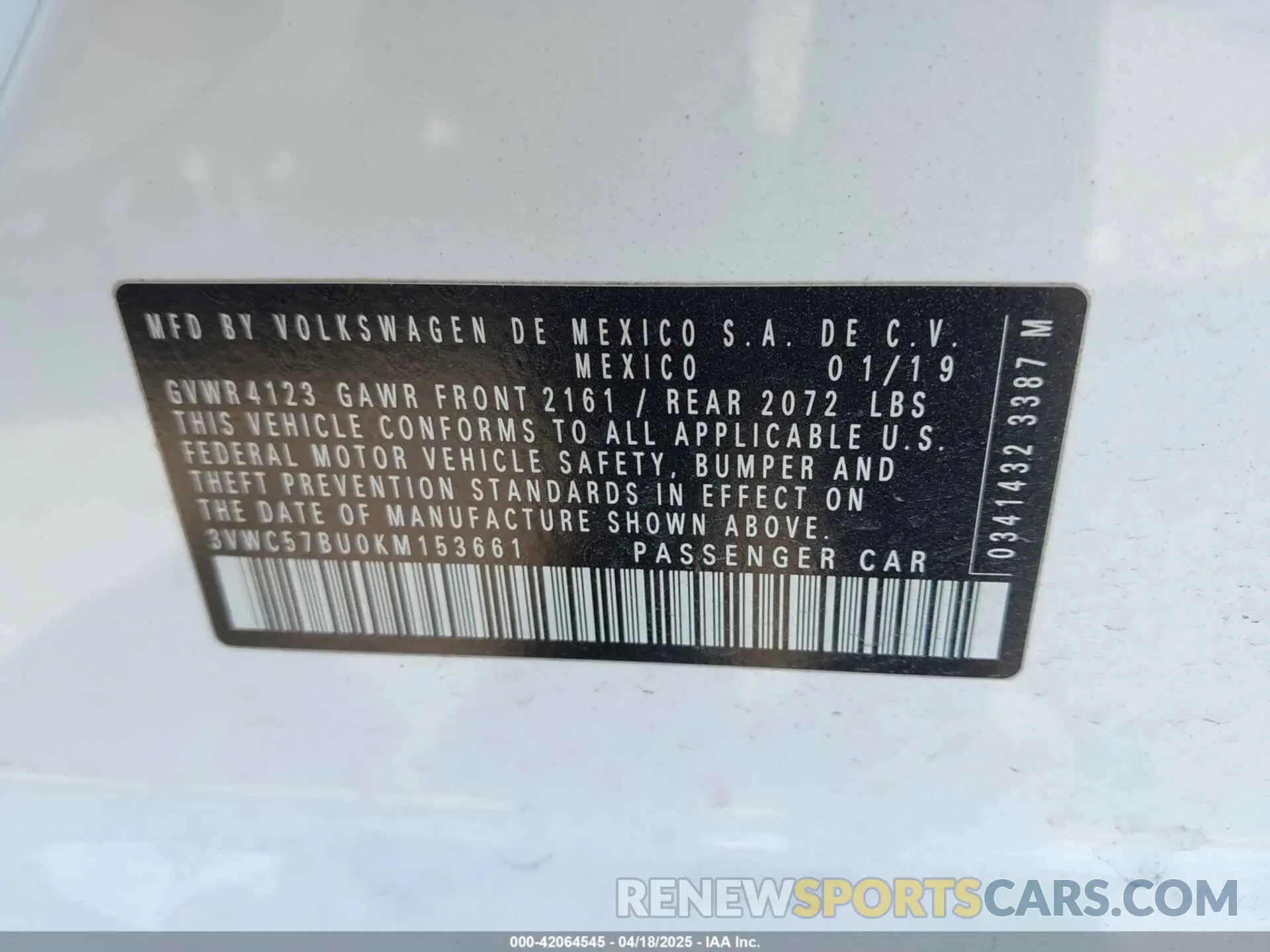 9 Photograph of a damaged car 3VWC57BU0KM153661 VOLKSWAGEN JETTA 2019