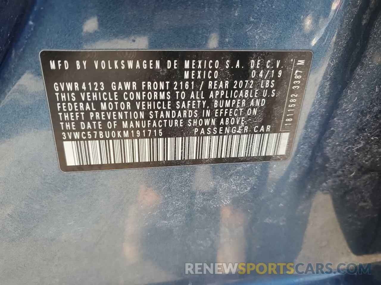 12 Photograph of a damaged car 3VWC57BU0KM191715 VOLKSWAGEN JETTA 2019