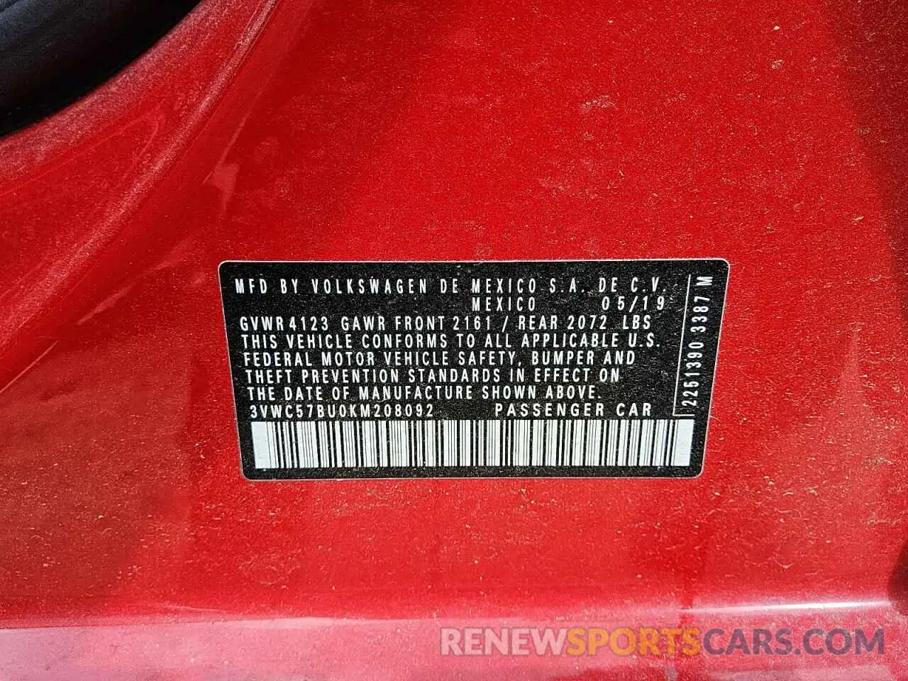 12 Photograph of a damaged car 3VWC57BU0KM208092 VOLKSWAGEN JETTA 2019