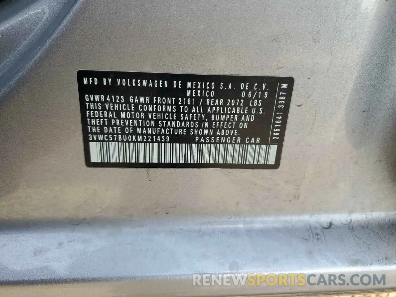 12 Photograph of a damaged car 3VWC57BU0KM221439 VOLKSWAGEN JETTA 2019
