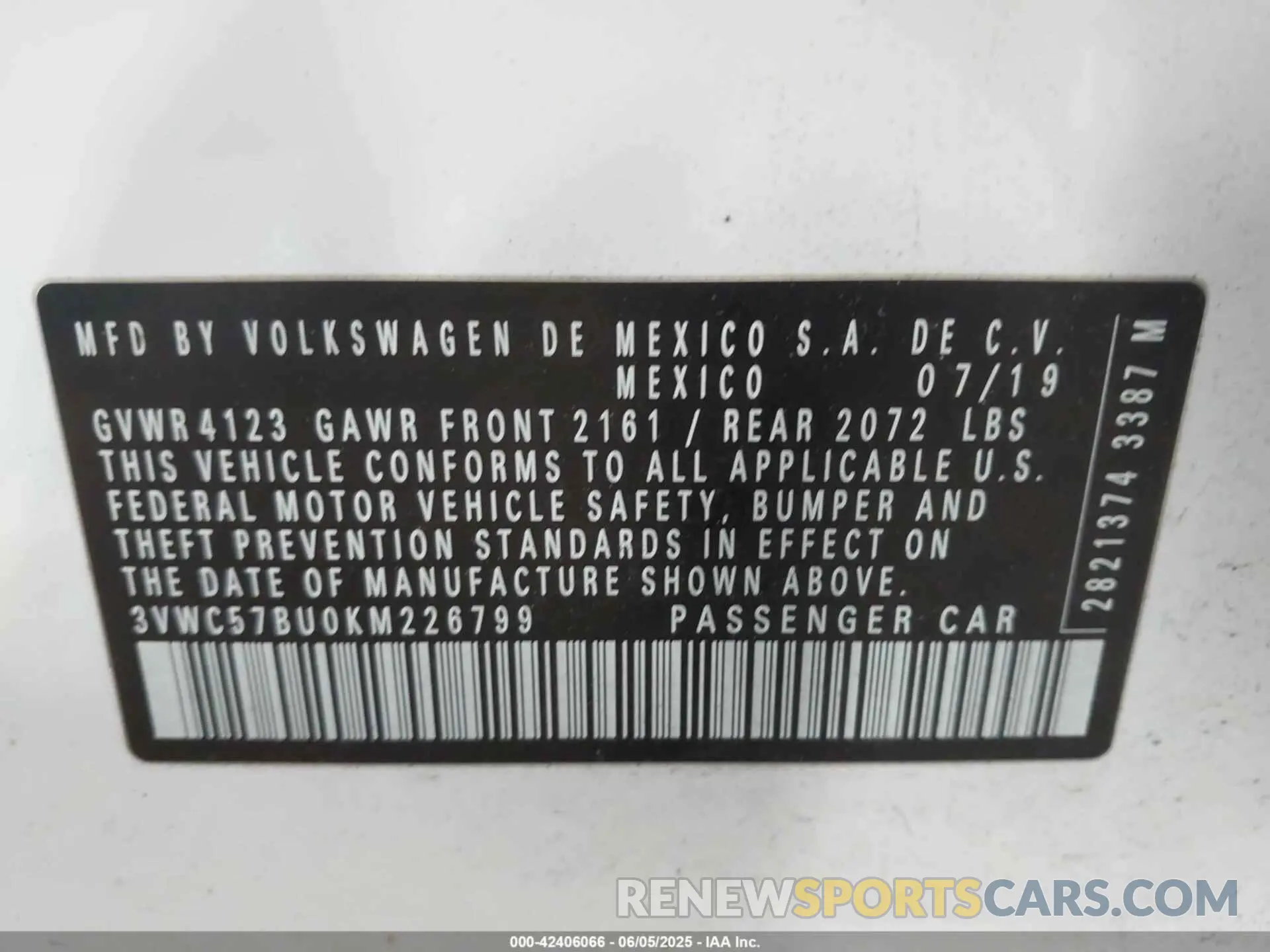 9 Photograph of a damaged car 3VWC57BU0KM226799 VOLKSWAGEN JETTA 2019