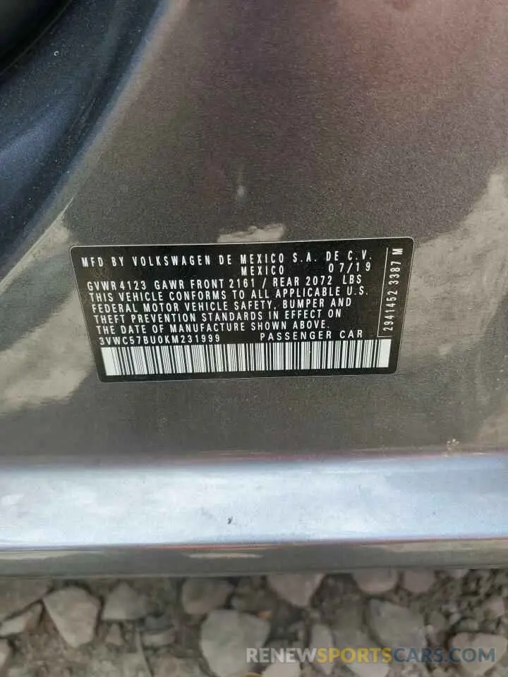 12 Photograph of a damaged car 3VWC57BU0KM231999 VOLKSWAGEN JETTA 2019