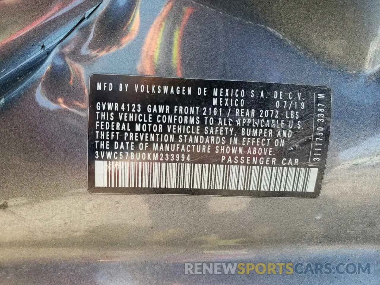 12 Photograph of a damaged car 3VWC57BU0KM233994 VOLKSWAGEN JETTA 2019