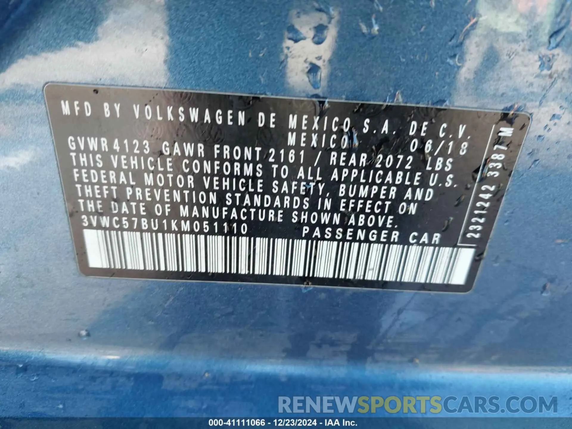 9 Photograph of a damaged car 3VWC57BU1KM051110 VOLKSWAGEN JETTA 2019