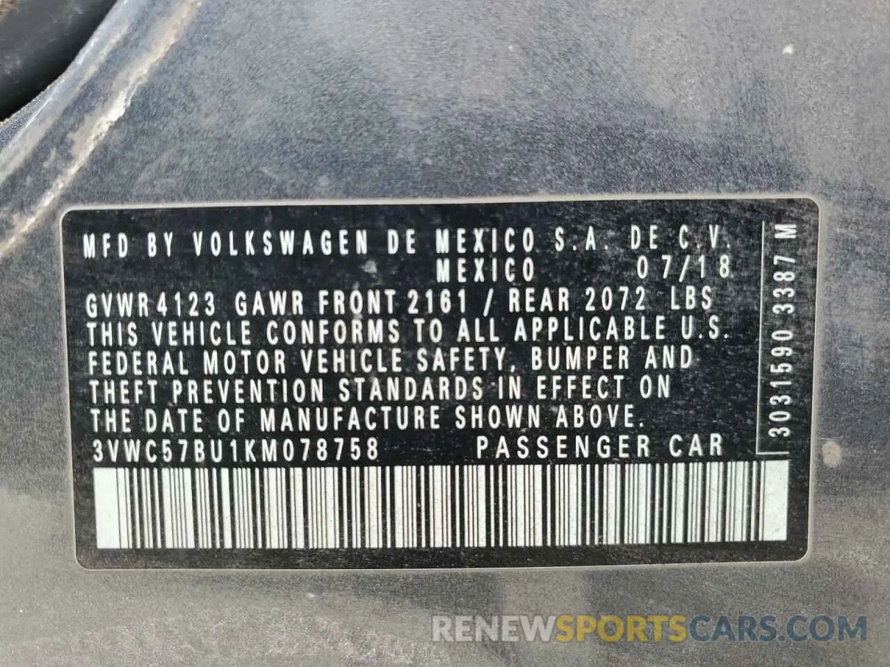12 Photograph of a damaged car 3VWC57BU1KM078758 VOLKSWAGEN JETTA 2019