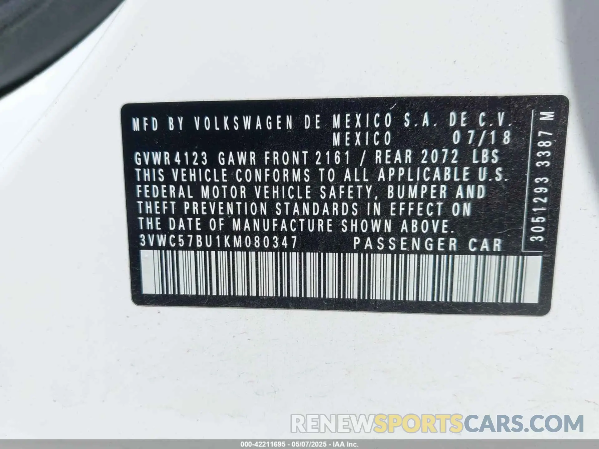 9 Photograph of a damaged car 3VWC57BU1KM080347 VOLKSWAGEN JETTA 2019